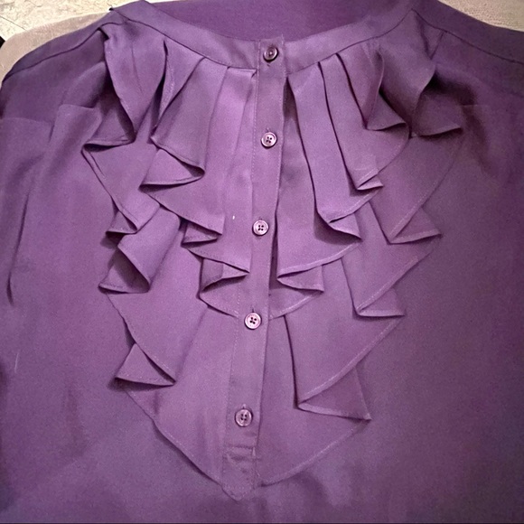 πΈ3/$25 Express Mixed Media Purple Sleeveless Ruffle Blouse Top, Size XS - Picture 7 of 12